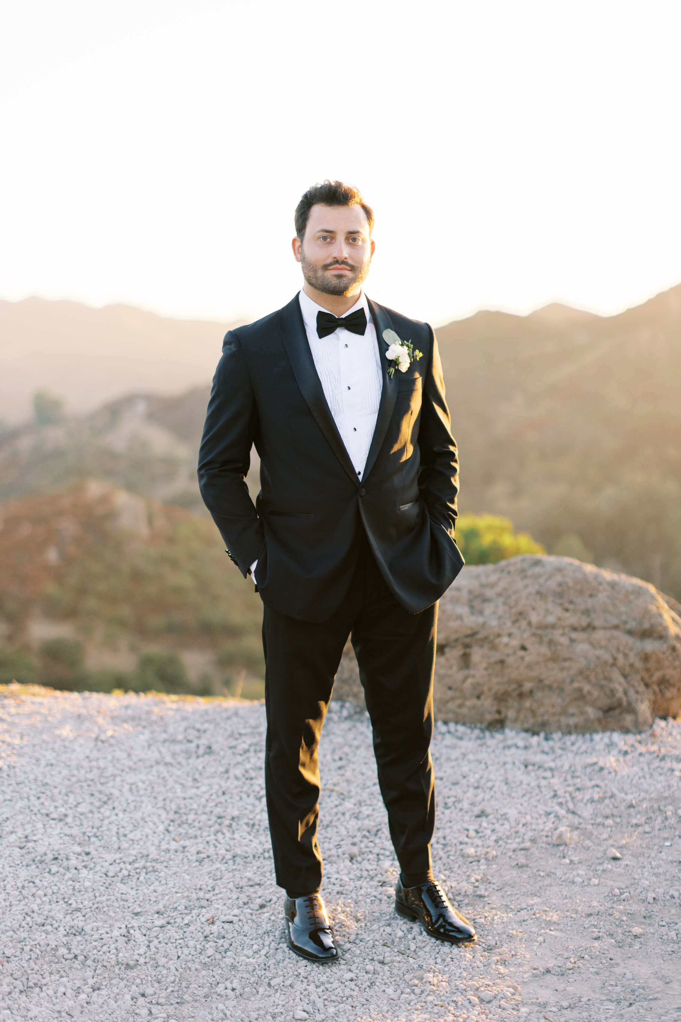 Cielo Farms Wedding Groom Portrait at Golden Hour