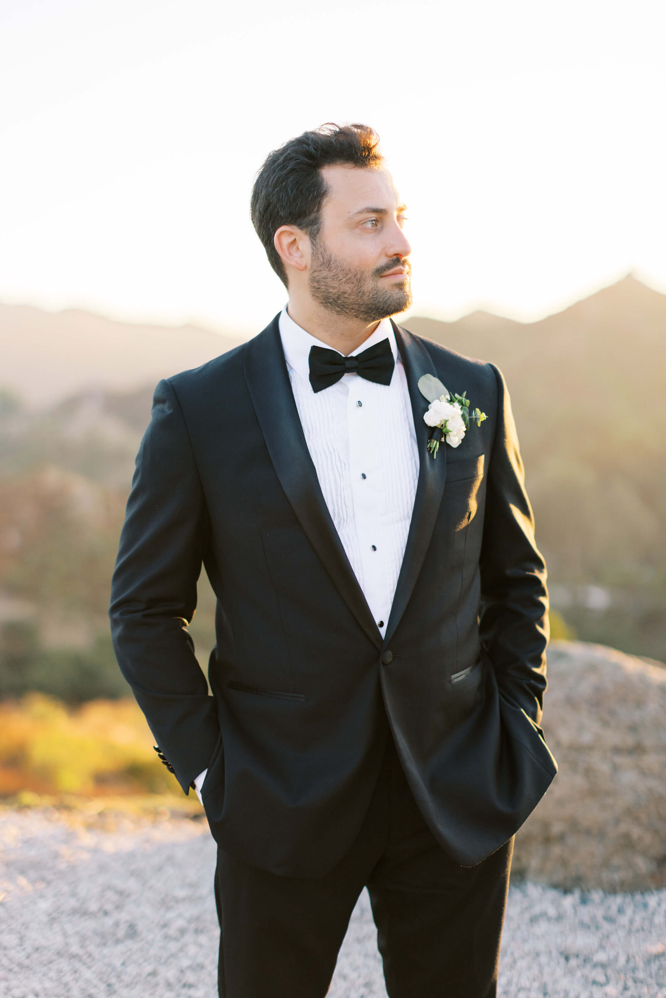 Cielo Farms Wedding Groom Portrait at Golden Hour