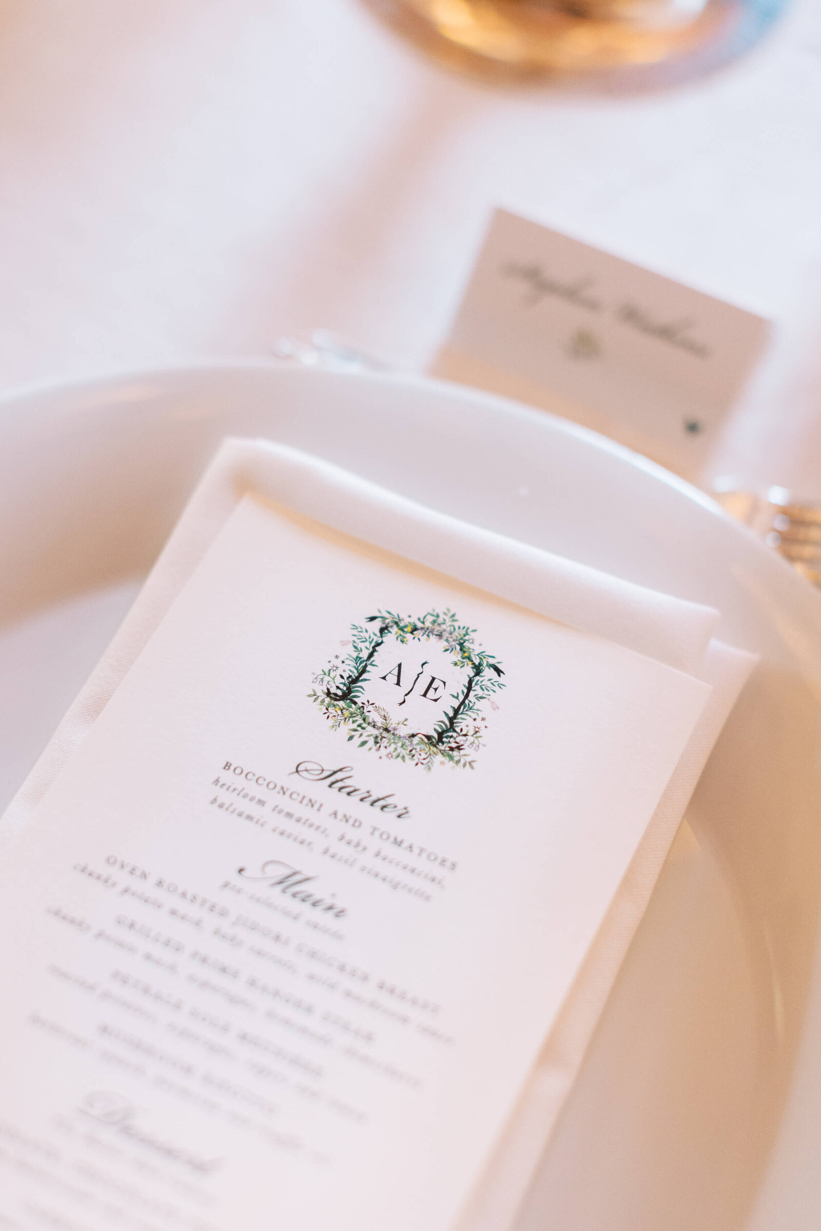 California Club Wedding Reception Menu Detail