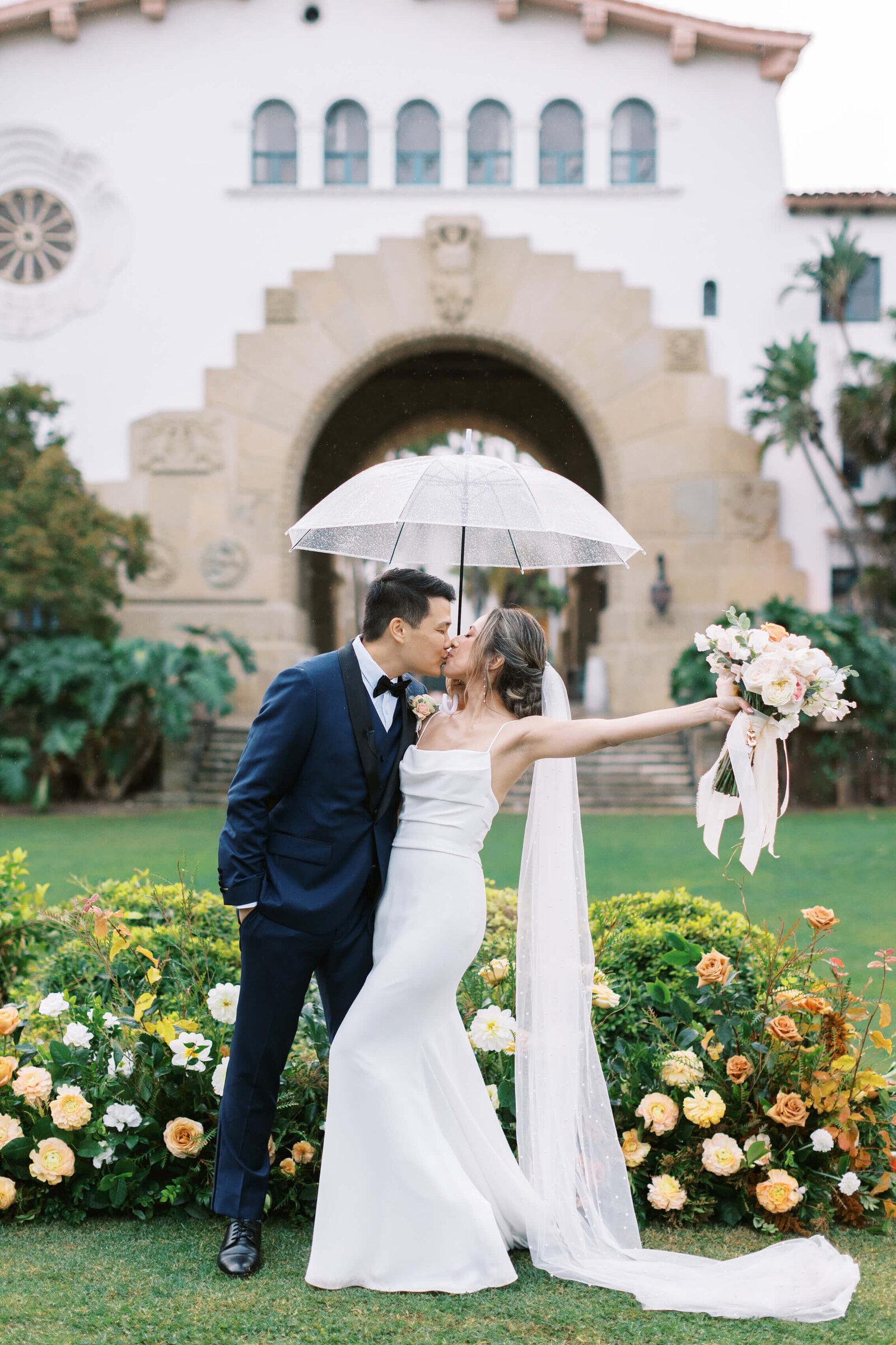 Santa Barbara Courthouse Wedding Rainy Day Portrait