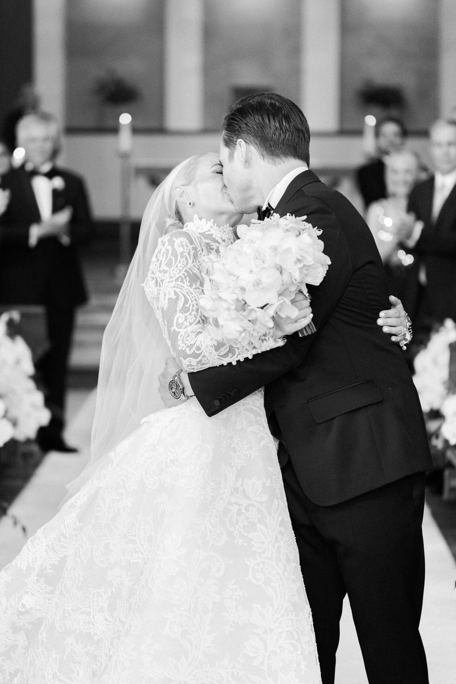 Malibu Catholic Church Wedding Ceremony Kiss