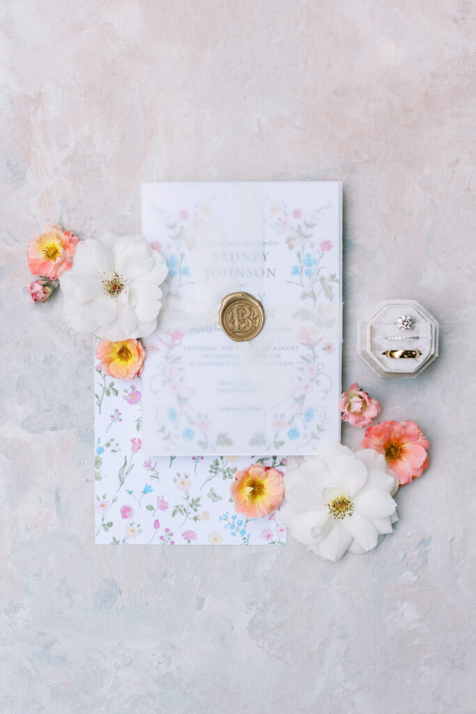Gerry Ranch Wedding Floral Invitation. Lisa Leanne Photography