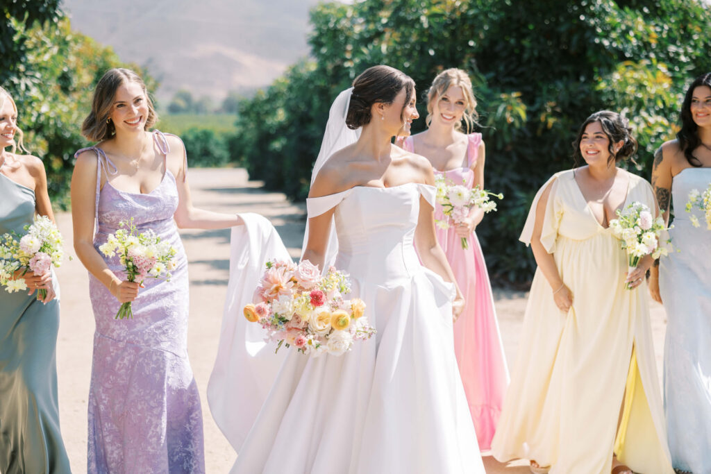 Gerry Ranch Wedding - Bridesmaids in Pastel Dresses. Lisa Leanne Photography