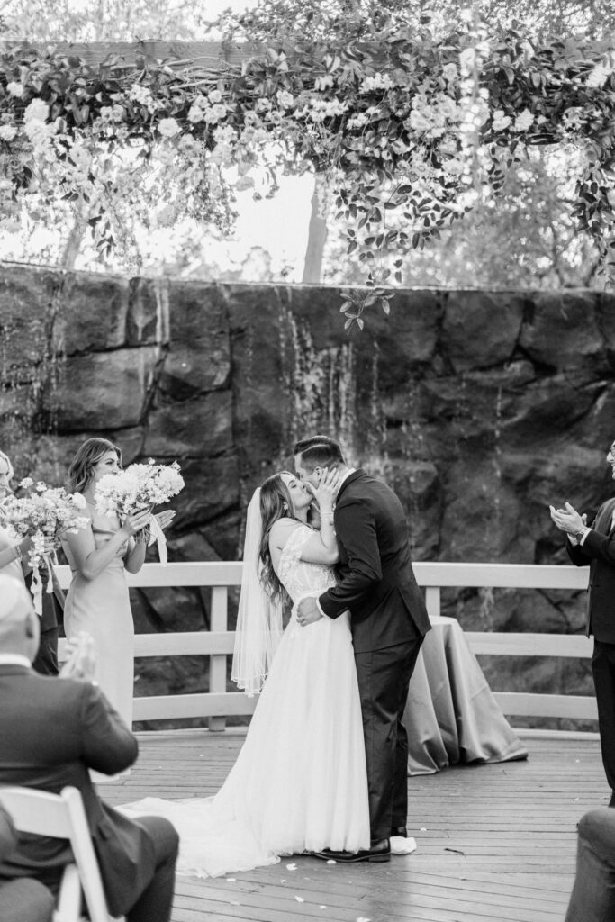 Oak Room Wedding Ceremony Kiss - Calamigos Ranch - Lisa Leanne Photography