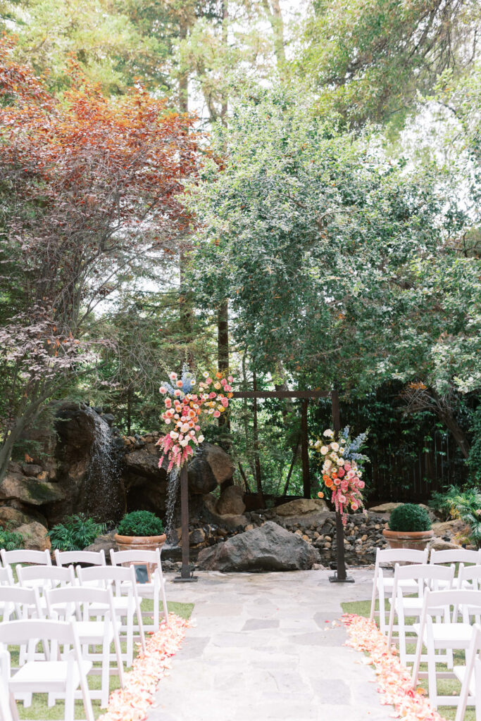 Calamigos Ranch Birchwood Room Wedding Ceremony Floral Arch