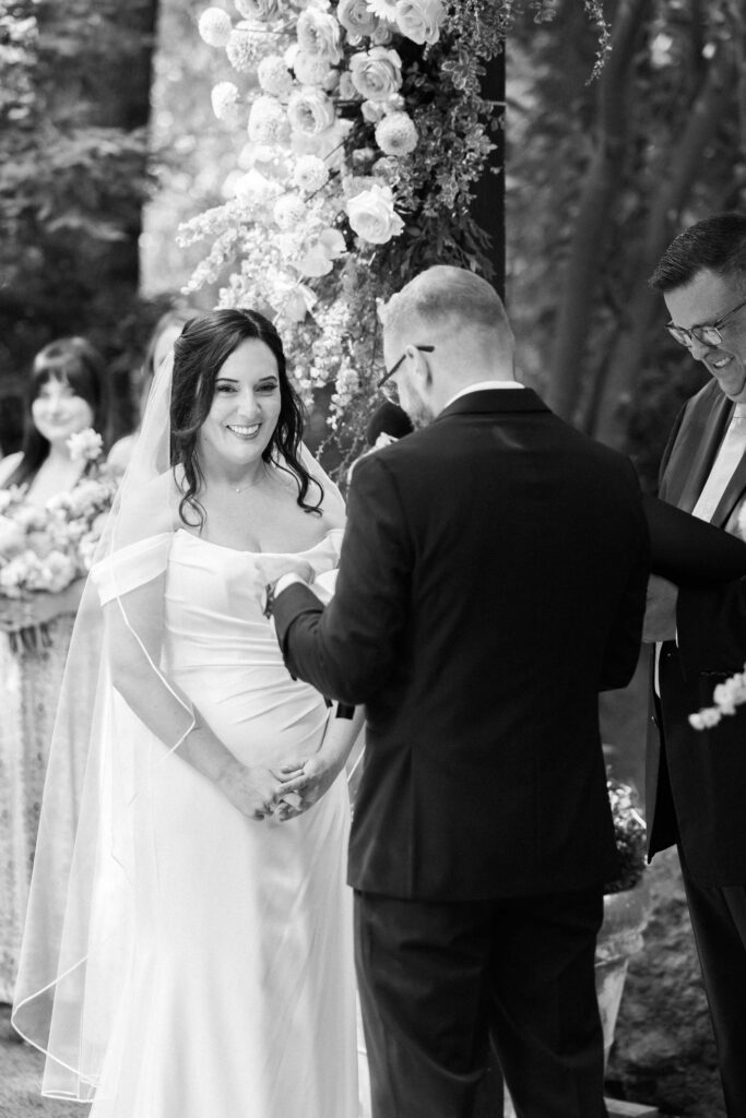Calamigos Ranch Birchwood Room Ceremony Smiling Bride