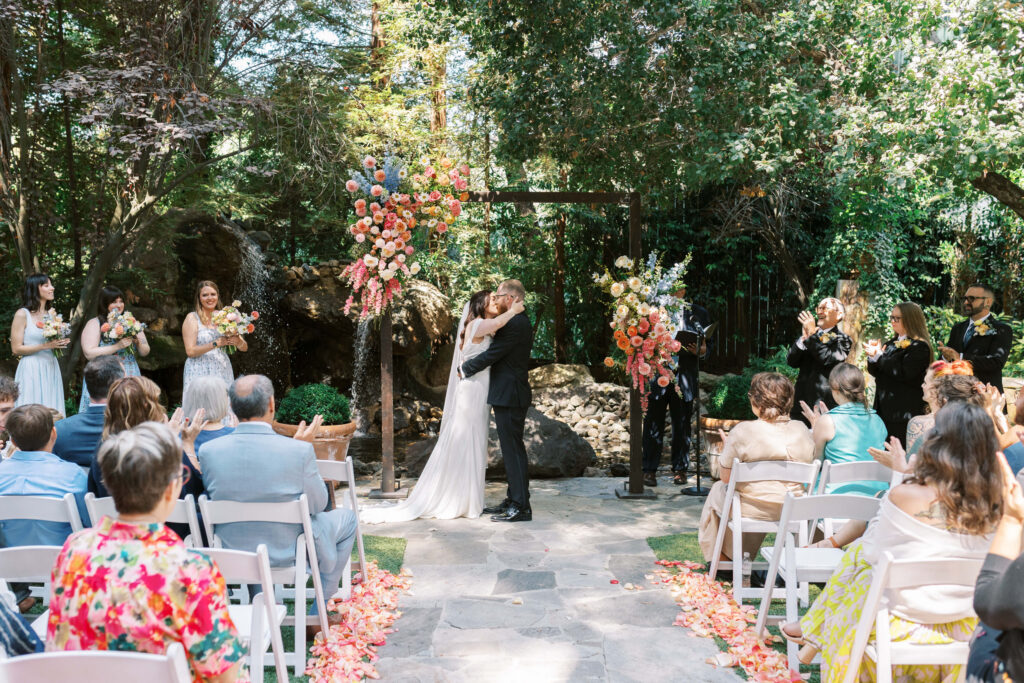 Calamigos Ranch Birchwood Room Wedding Ceremony Kiss
