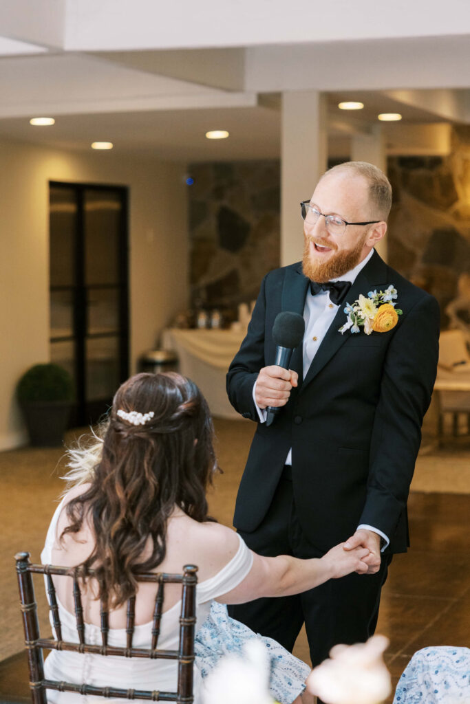 Calamigos Ranch Birchwood Room Reception Groom Singing