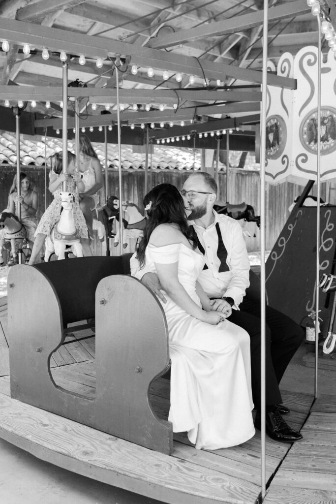Bride and Groom on Calamigos Ranch Carousel