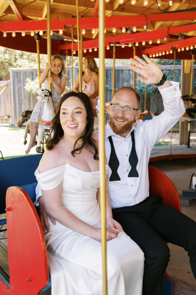 Bride and Groom on Calamigos Ranch Carousel