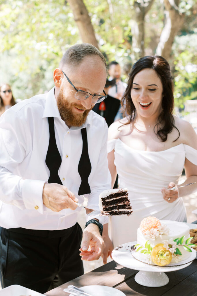 Bride and Groom Cake Cutting at Calamigos Ranch
