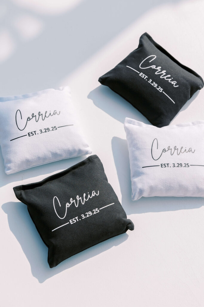 Roblar Farm Wedding Custom Cornhole Bean Bags - Lisa Leanne Photography