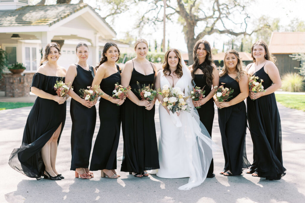 Roblar Farm Wedding Bridesmaids in black dresses - Lisa Leanne Photography