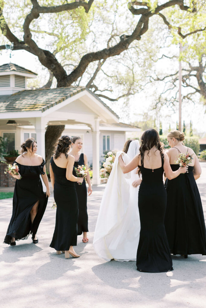 Roblar Farm Wedding Bridesmaids in black dresses - Lisa Leanne Photography