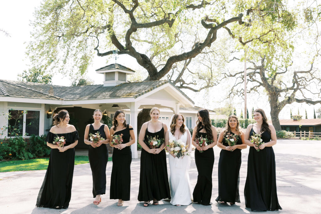 Roblar Farm Wedding Bridesmaids in black dresses - Lisa Leanne Photography