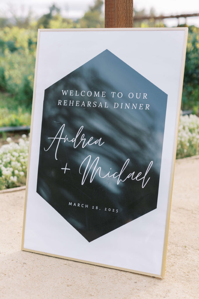 Roblar Farm Rehearsal Dinner Welcome Sign. Copyright - Lisa Leanne Photography, California