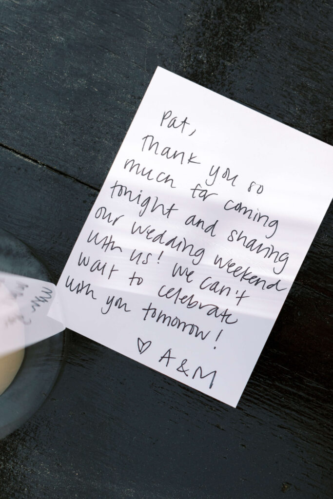 Roblar Farm Rehearsal Dinner Guest Thank You Note. Copyright - Lisa Leanne Photography, California