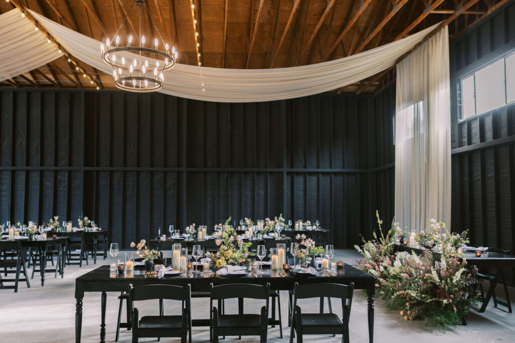 Roblar Farm Wedding Reception Tables Wide - Lisa Leanne Photography